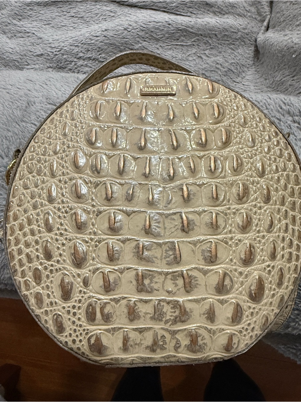 Brahmin Cream Croc-Embossed Round Top-Handle Mini Bag
